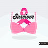 Breast Cancer awareness clipart. Pink boxing gloves, fight for the girl, pink ribbon, pink bra survivor graphics