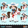Cowgirl with horse clipart, farmer characters country farm graphics, western wild west girl clip art