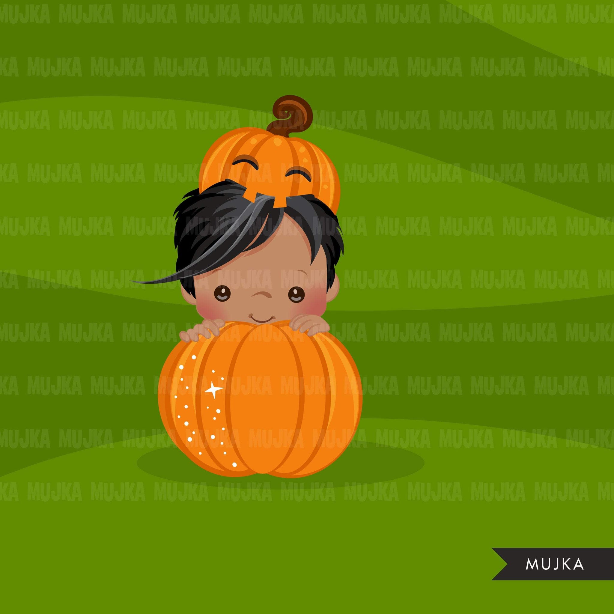 Halloween peek a boo peeking boys clipart.  Cute kids peeking on pumpkin