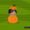 Halloween peek a boo peeking boys clipart.  Cute kids peeking on pumpkin