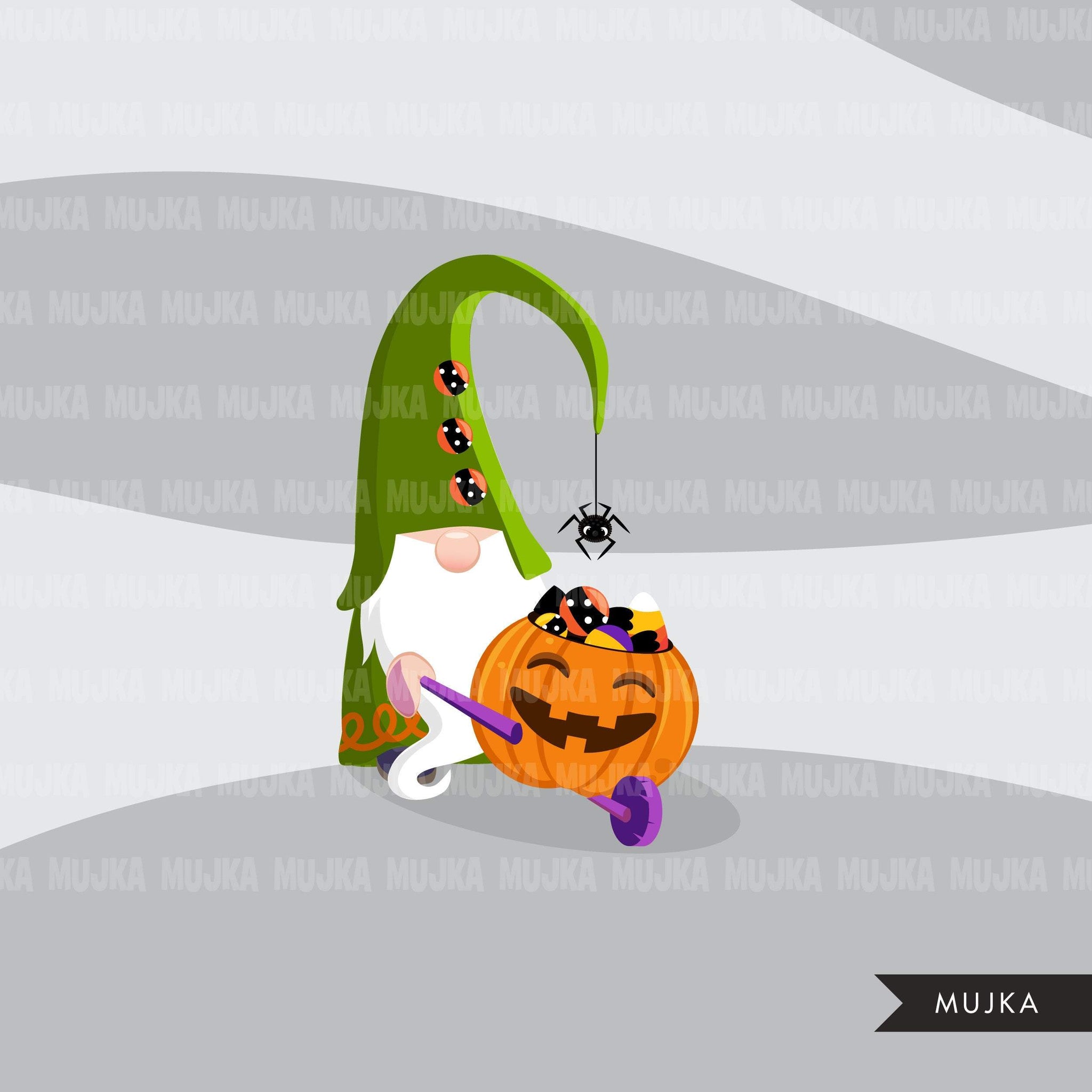 Halloween gnomes Clipart, Scandinavian Gnome graphics, pumpkin, witch hat, cute characters clip art