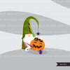 Halloween gnomes Clipart, Scandinavian Gnome graphics, pumpkin, witch hat, cute characters clip art