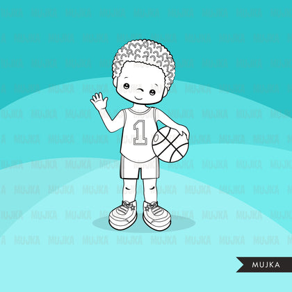 Basketball players Digital Stamps, Sports Graphics, B&W clip art outline