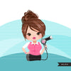Hair stylist woman clipart avatar with hairdryer, print and cut, shop logo boss hairdresser clip art graphics