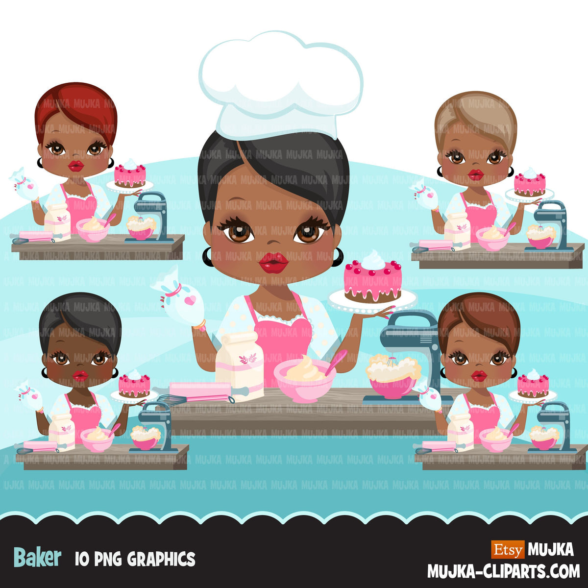 Woman baker avatar clipart with baking supplies, print and cut, baking –  MUJKA CLIPARTS