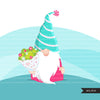 Valentine gnomes Clipart, Be my Valentine Gnome graphics, Valentine's Day characters, bouquet commercial use clip art