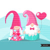 Valentine gnomes Clipart, Be my Valentine Gnome graphics, Valentine's Day characters, bouquet commercial use clip art