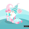 Valentine gnomes Clipart, Be my Valentine Gnome graphics, Valentine's Day characters, bouquet commercial use clip art