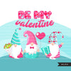 Valentine gnomes Clipart, Be my Valentine Gnome graphics, Valentine's Day characters, bouquet commercial use clip art