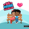 Valentine's Day Clipart, Cute Valentine black kids, couples sitting on a bench, be mine valentine graphics, commercial use clip art