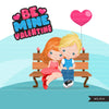 Valentine's Day Clipart, Cute Valentine kids, couples sitting on a bench, be mine valentine graphics, commercial use clip art