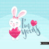 Valentine Quotes Clipart, All you need is love, cheers, I'm yours, thankful and blessed  graphics Valentine's Day commercial use clip art