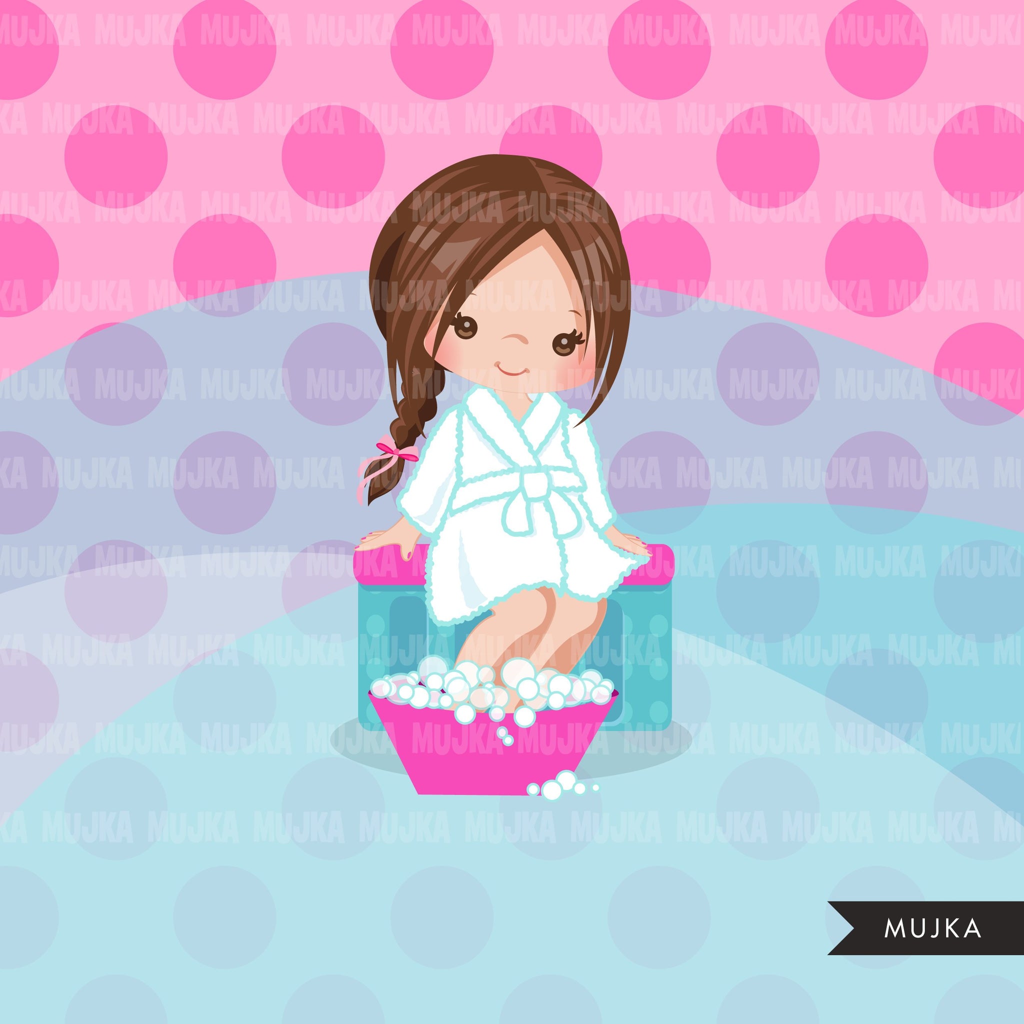 Spa clipart, party girl clipart graphics, bath, nail polish, spa birthday graphics, commercial use clip art