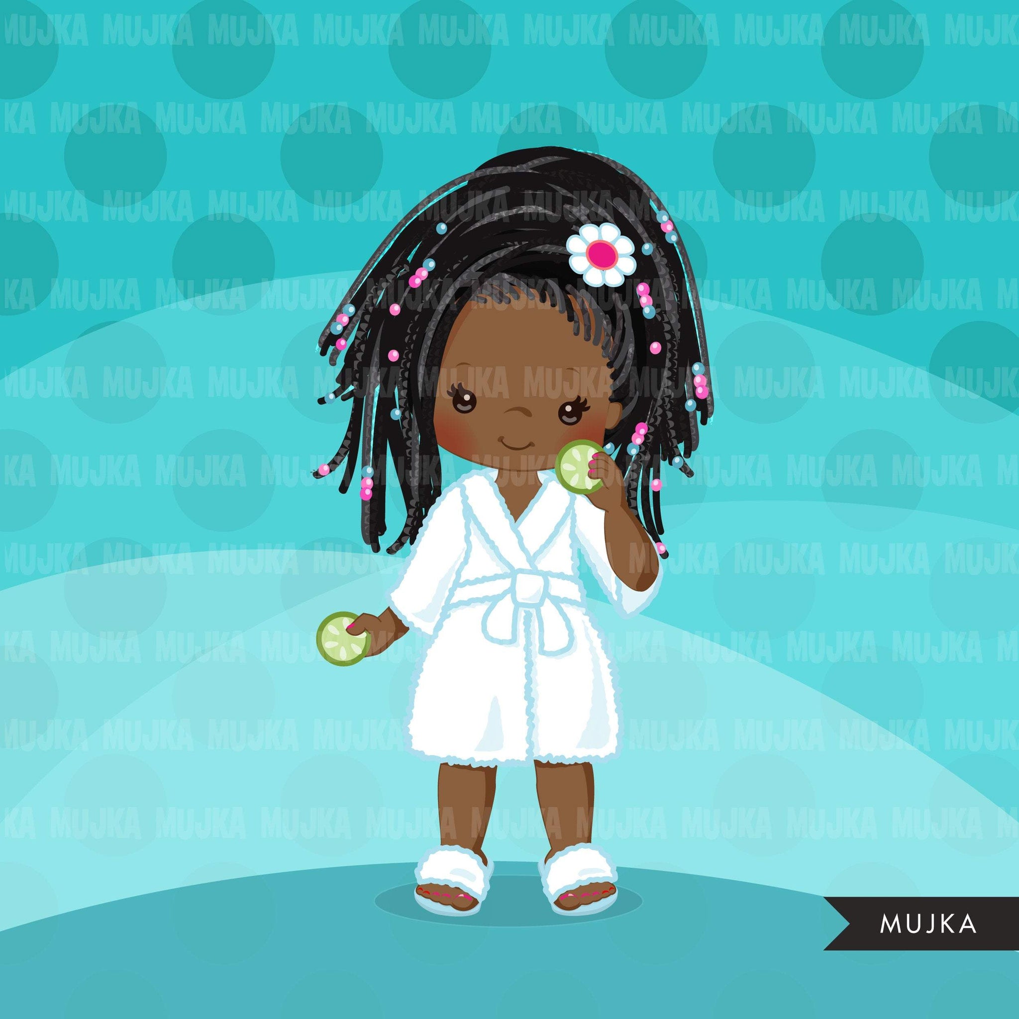 Imágenes prediseñadas de spa, gráficos de imágenes prediseñadas de chica negra de fiesta, baño, albornoz, pepino, gráficos de cumpleaños de spa, imágenes prediseñadas de uso comercial
