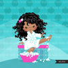 Spa clipart, party black girl graphics, bath, nail polish, spa birthday graphics, soaking feet, commercial use clip art