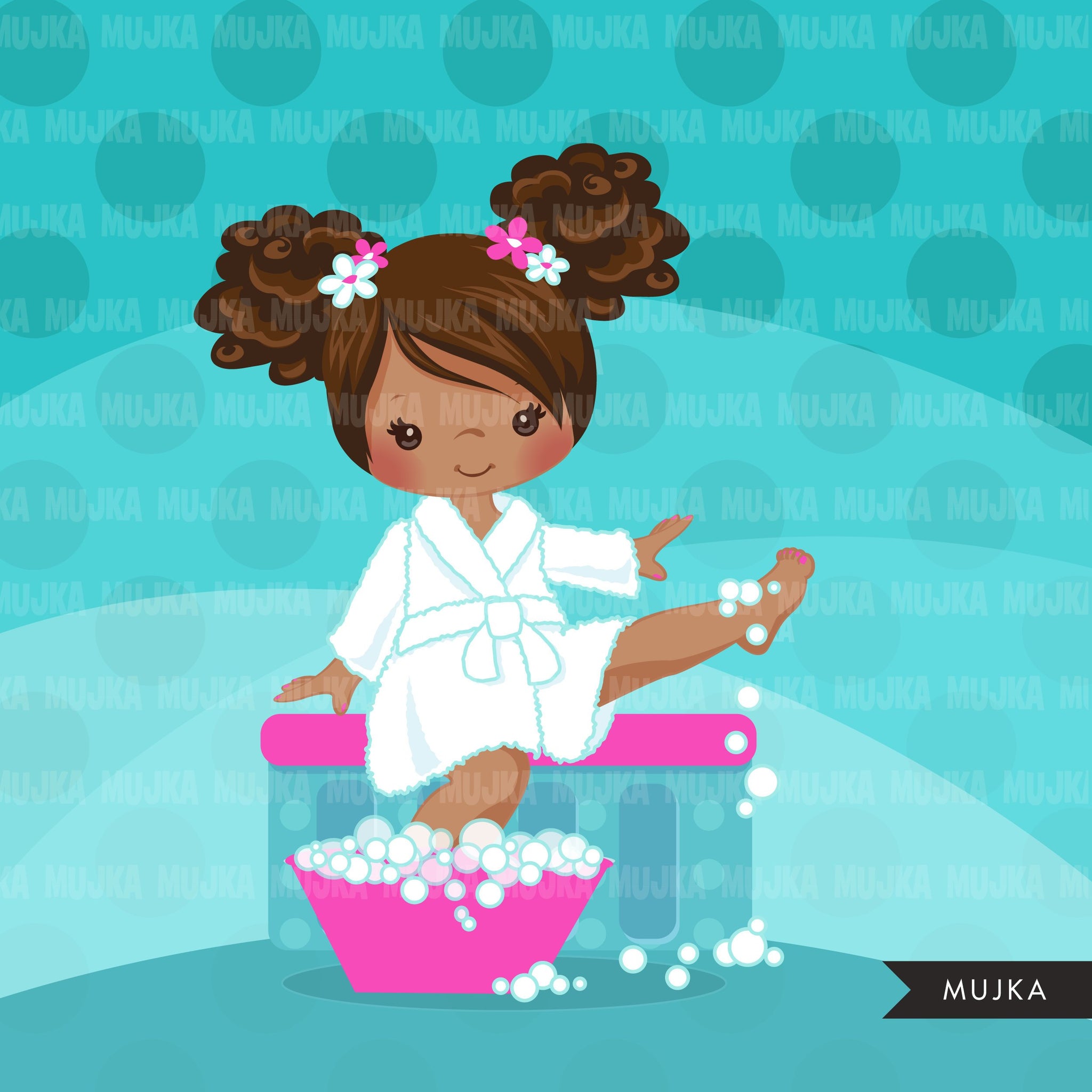 Spa clipart, party black girl graphics, bath, nail polish, spa birthday graphics, soaking feet, commercial use clip art