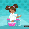 Spa clipart, party black girl graphics, bath, nail polish, spa birthday graphics, soaking feet, commercial use clip art
