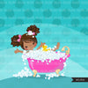 Imágenes prediseñadas de spa, gráficos de chicas negras de fiesta, baño de burbujas, esmalte de uñas, gráficos de cumpleaños de spa, pies remojados, imágenes prediseñadas de uso comercial