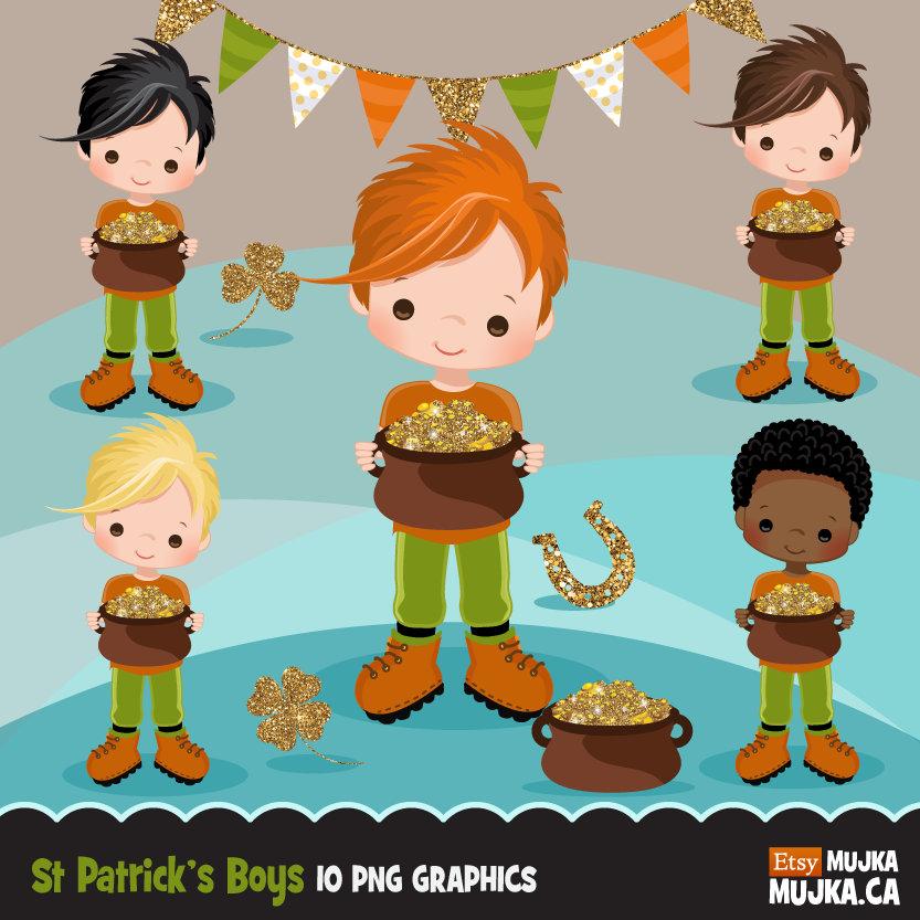 St Patricks Day Clipart Bundle, Gnomes, animals, kids,and matching quote graphics commercial use PNG clip art