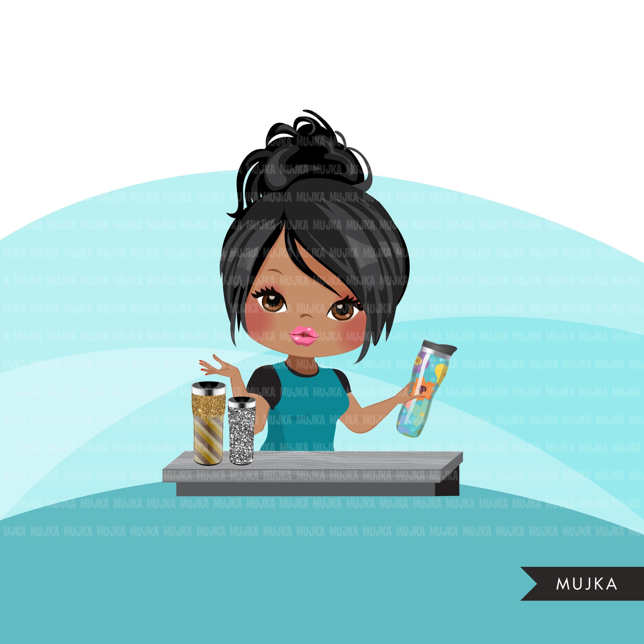 Boss Woman tumbler designer avatar clipart with glitter tumblers, print and cut, crafty maker boss girl clip art logo