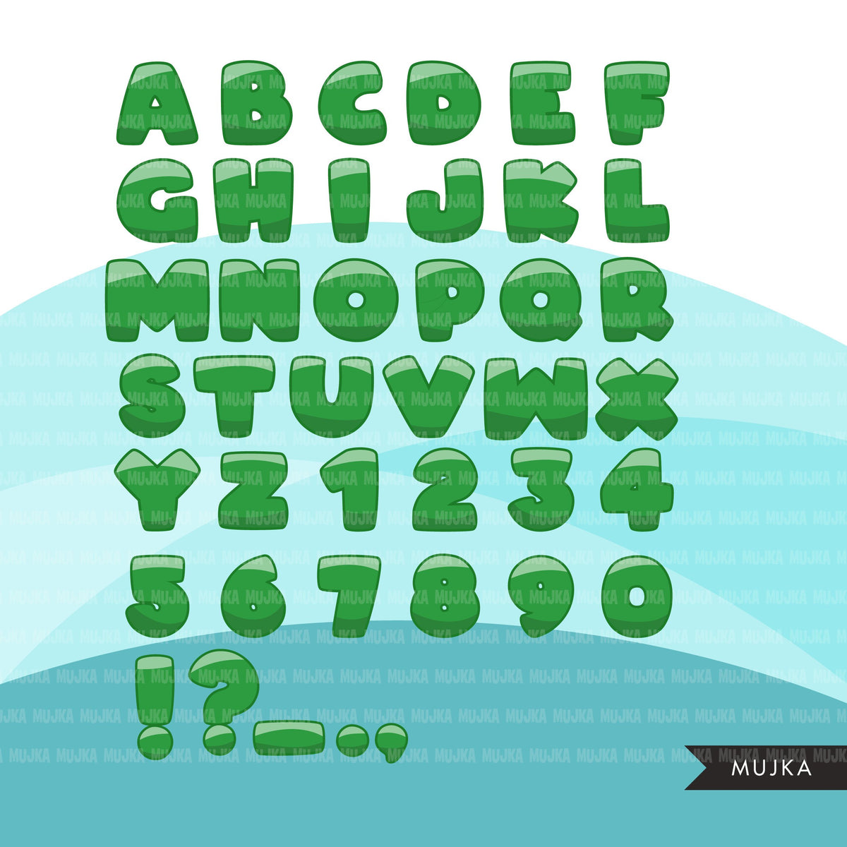 26 PNG Watercolour Green Christmas Alphabet Clipart (Instant