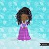 Black Princess clipart, fairy tale graphics, girls story book, purple princess dress, commercial use clip art