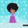 Black Princess clipart, fairy tale graphics, girls story book, purple princess dress, commercial use clip art