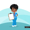 Black nurse clipart with scrubs African-American graphics, print and cut PNG T-Shirt Designs, Black Girls clip art