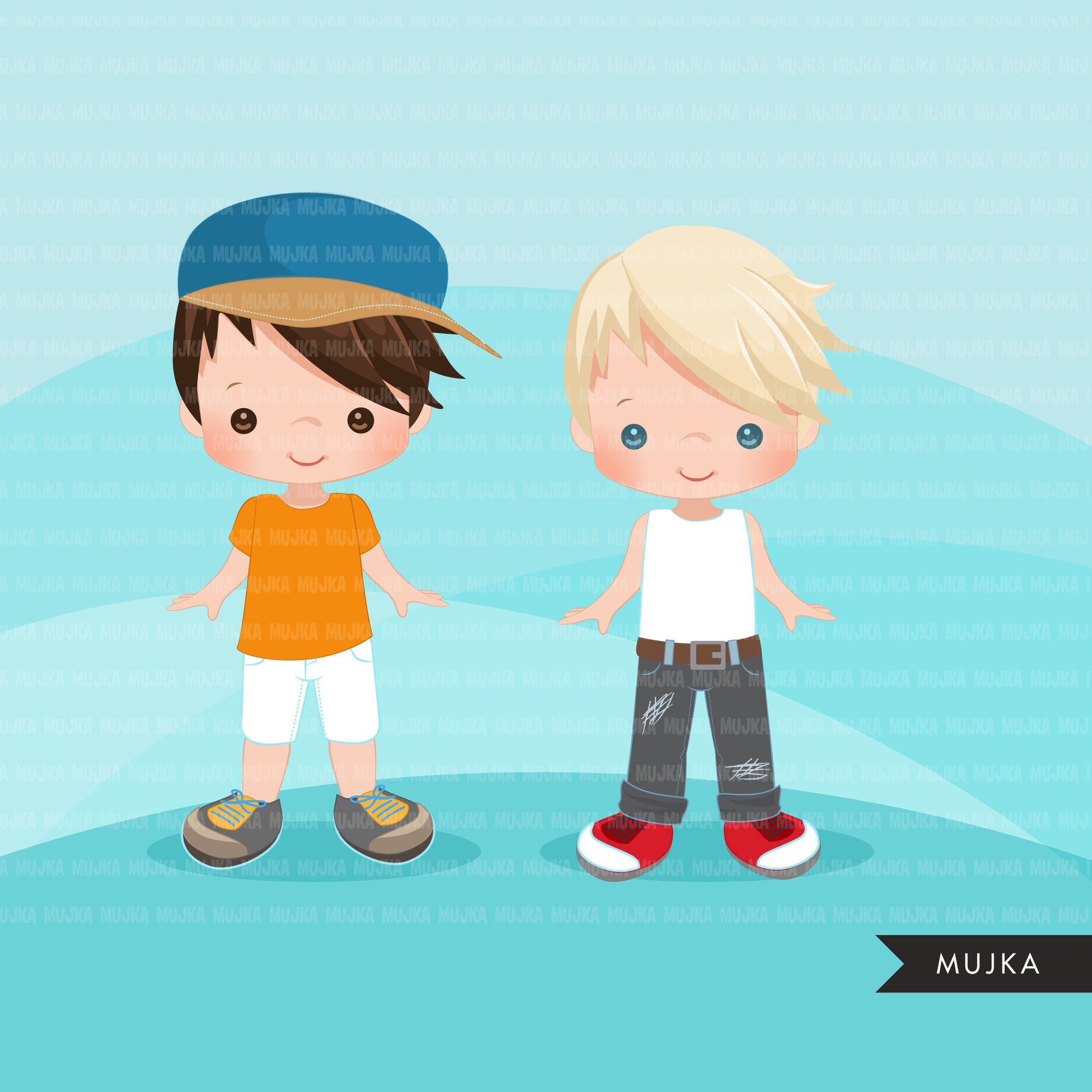 Paper doll clipart, Little Boys Dressing Party Graphics. Cute Characters, summer outfits