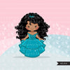 Black Princess clipart, fairy tale graphics, girls story book, teal princess dress, commercial use clip art
