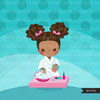 Spa clipart, manicure black girl, bath, spa birthday party graphics nail polish, commercial use PNG  digital clip art, afro kids