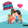 Valentine's Day Clipart, Cute Valentine kids, couples sitting on a bench, be mine valentine graphics, commercial use clip art