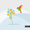 Hummingbird Clipart, colorful spring birds, valentine's day, easter graphics, flowers  commercial use digital PNG clip art