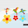 Hummingbird Clipart, colorful spring birds, valentine's day, easter graphics, flowers  commercial use digital PNG clip art