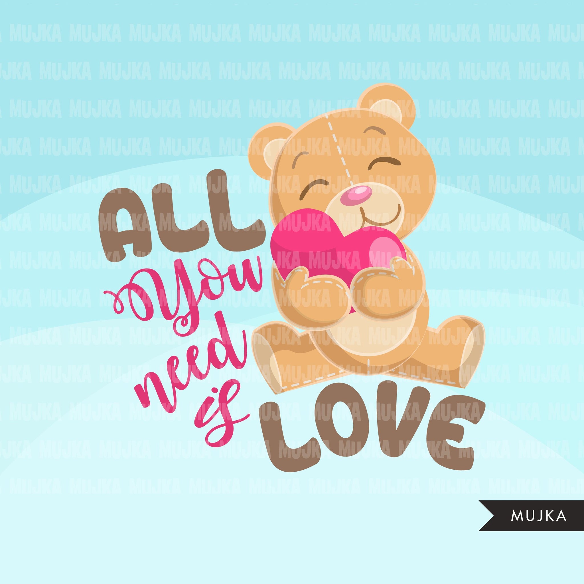 Valentine Quotes Clipart, All you need is love, cheers, I'm yours, thankful and blessed  graphics Valentine's Day commercial use clip art
