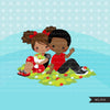 Valentine's Day Clipart, Cute Valentine black kids, couples sitting, XOXO valentine graphics, commercial use clip art