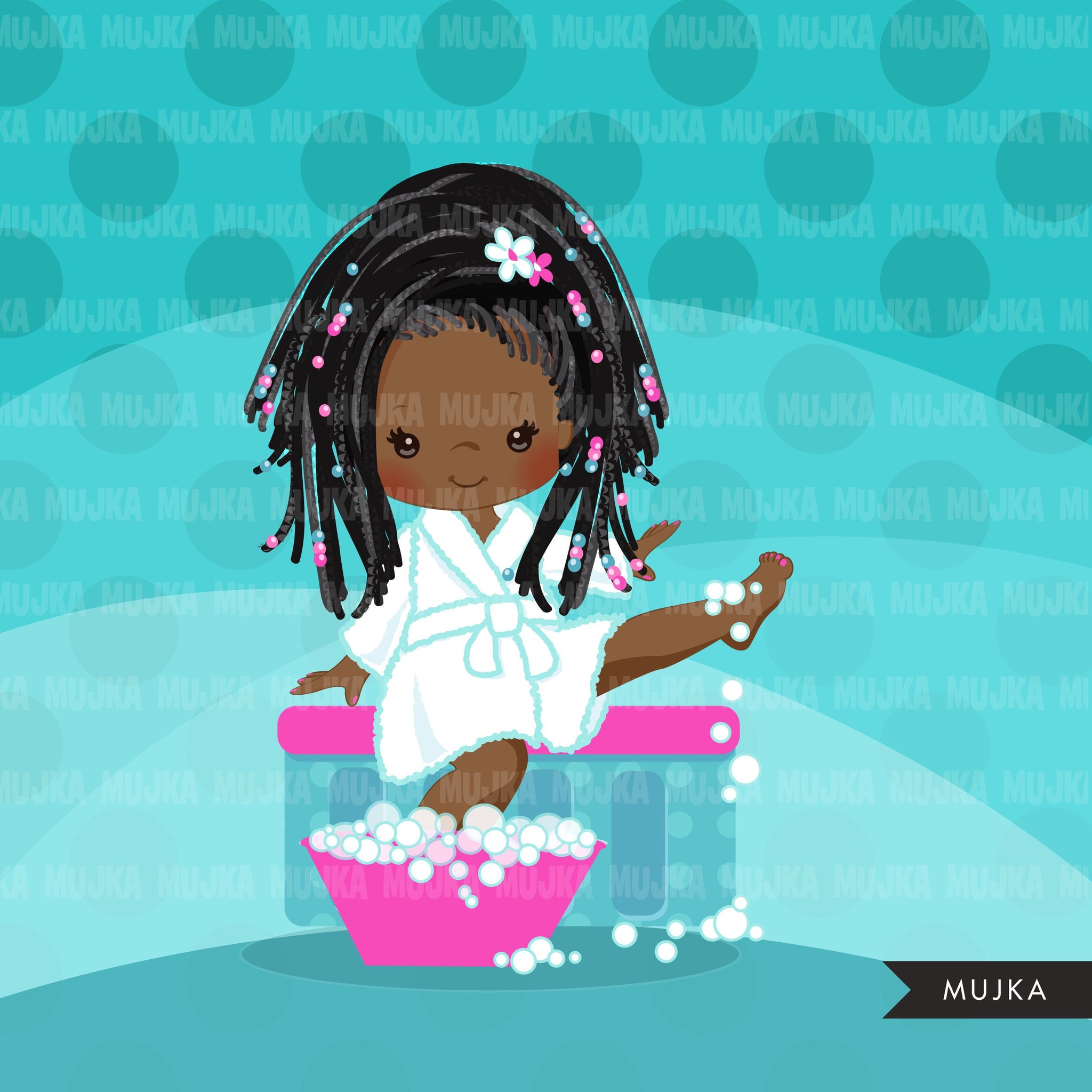 Spa clipart, party black girl graphics, bath, nail polish, spa birthday graphics, soaking feet, commercial use clip art