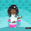 Spa clipart, party black girl graphics, bath, nail polish, spa birthday graphics, soaking feet, commercial use clip art