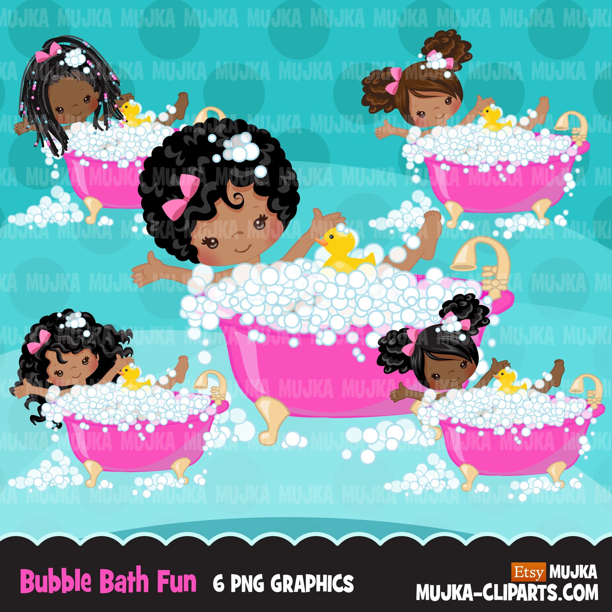 Imágenes prediseñadas de spa, gráficos de chicas negras de fiesta, baño de burbujas, esmalte de uñas, gráficos de cumpleaños de spa, pies remojados, imágenes prediseñadas de uso comercial