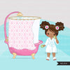 Imágenes prediseñadas de spa, elementos de spa fiesta gráficos de chicas negras, baño de burbujas, bañera, esmalte de uñas, cumpleaños de spa, gráficos, imágenes prediseñadas de uso comercial