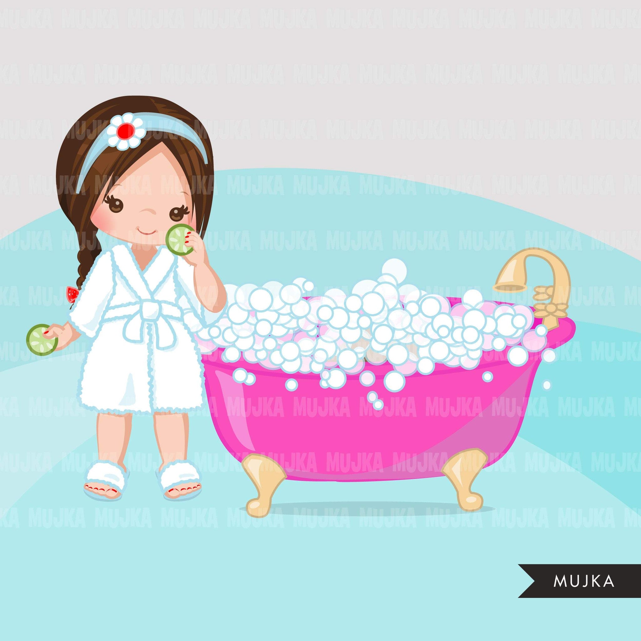 Imágenes prediseñadas de spa, elementos de spa fiesta gráficos de chicas negras, baño de burbujas, bañera, esmalte de uñas, cumpleaños de spa, gráficos, imágenes prediseñadas de uso comercial
