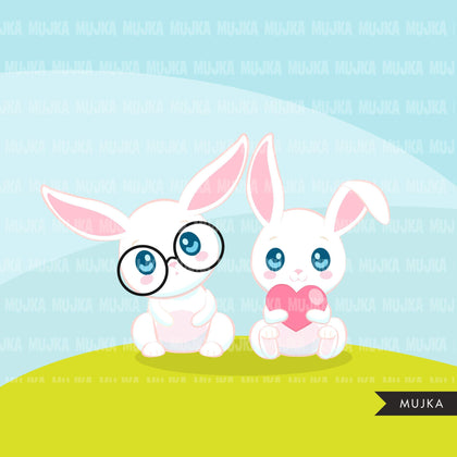 Easter Bunny Clipart, Cute rabbit with Easter egg, animal graphics  commercial use digital PNG clip art