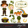 St Patricks Day Clipart Bundle, Gnomes, animals, kids,and matching quote graphics commercial use PNG clip art