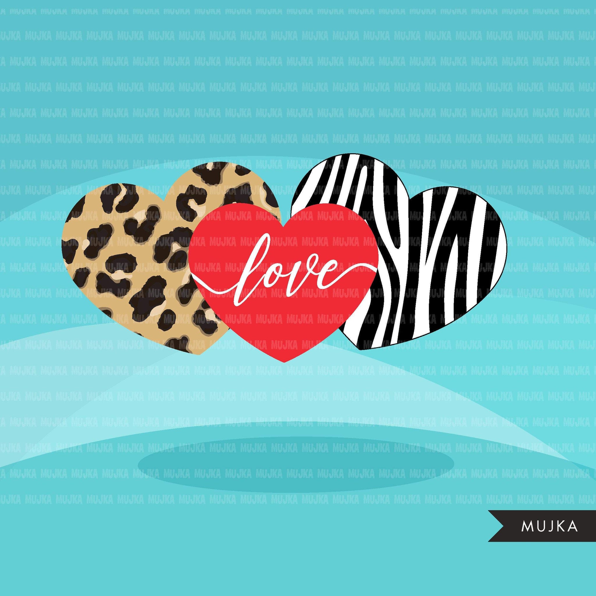 Valentine Hearts Clipart, Love Quotes, zebra, plaid, leopard, polka dots pattern heart graphics Valentine's Day commercial use clip art