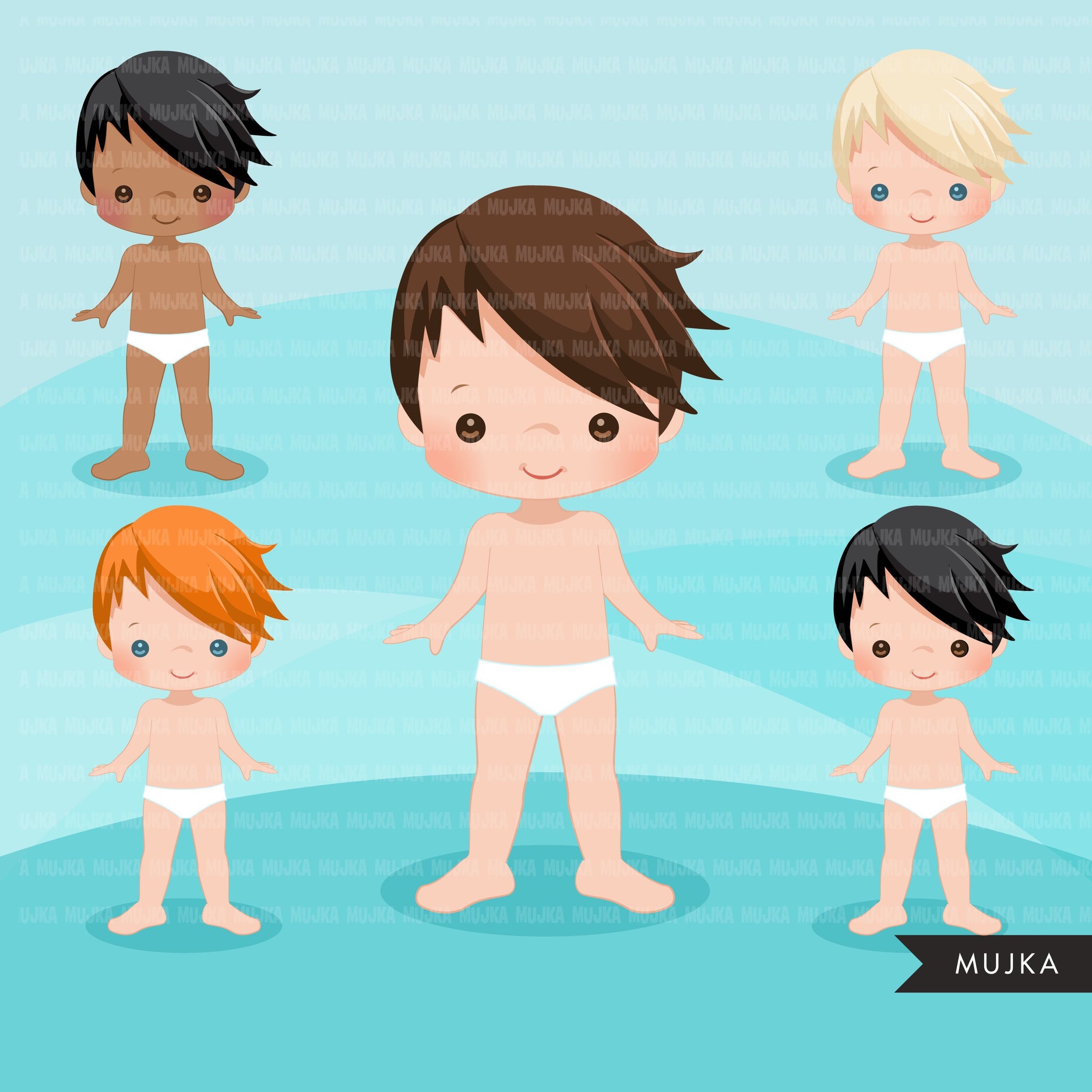 Paper doll clipart, Little Boys Dressing Party Graphics. Cute Characters, summer outfits