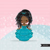 Black Princess clipart, fairy tale graphics, girls story book, teal princess dress, commercial use clip art