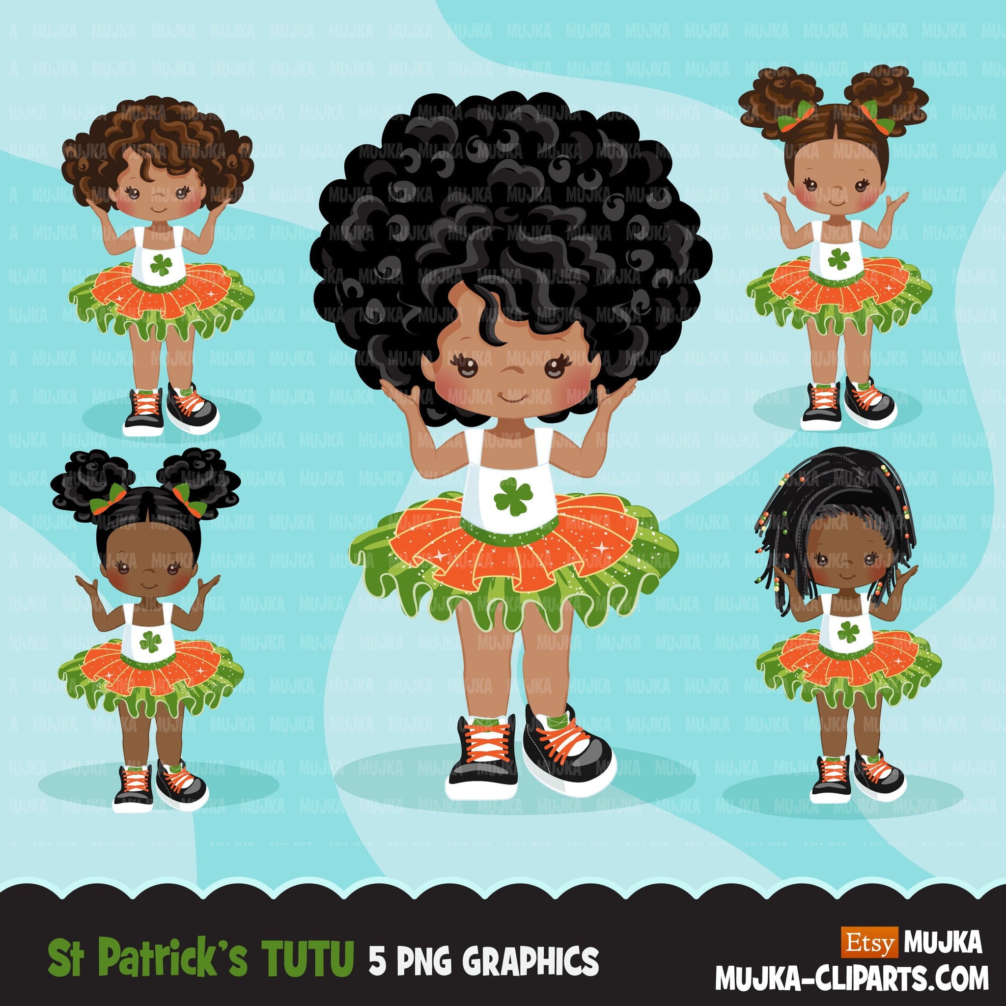 St Patrick's Day Tutu Clipart for Black girls,  Irish tutu graphics, fashion, commercial use PNG clip art, birthday cutout