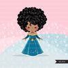 Black Princess clipart, fairy tale graphics, girls story book, dark blue princess dress, commercial use clip art