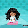 Spa clipart, manicure black girl, bath, spa birthday party graphics nail polish, commercial use PNG  digital clip art, afro kids