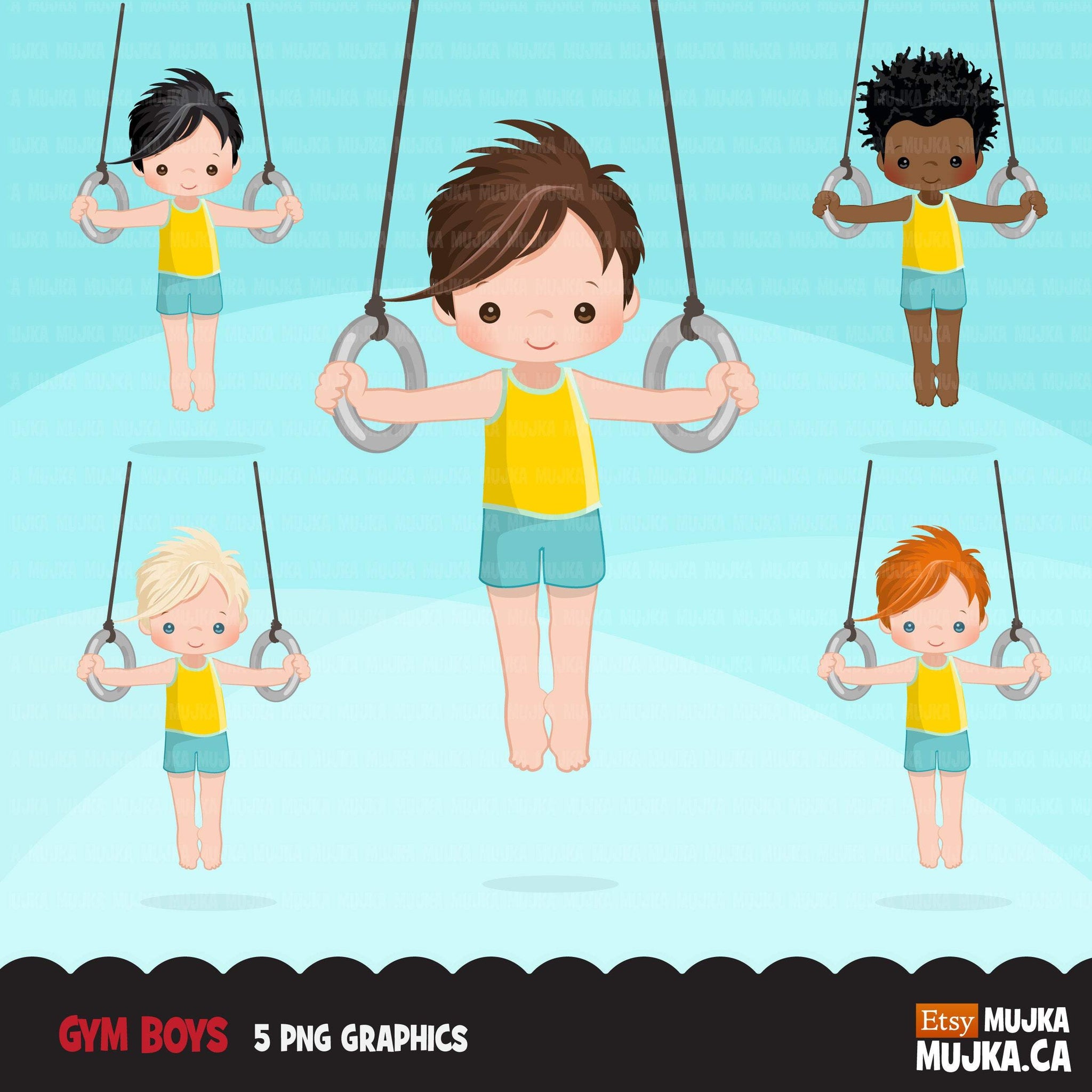 Gymnastics Fitness Clipart Bundle, Sports, workout sublimation t-shirt for black, boy, girl graphics commercial use PNG clip art